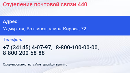 Отделение почтовой связи 440 - визитка