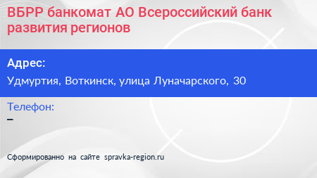ВБРР банкомат АО Всероссийский банк развития регионов - визитка