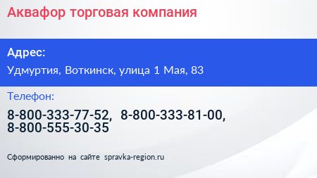 Аквафор торговая компания - визитка