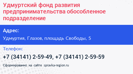 Удмуртский фонд развития предпринимательства обособленное подразделение - визитка