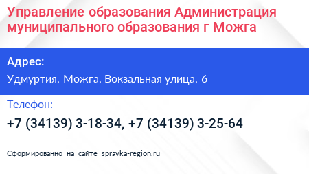 Управление образования Администрация муниципального образования г Можга - визитка