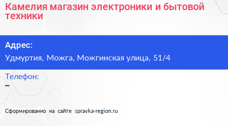 Камелия магазин электроники и бытовой техники - визитка