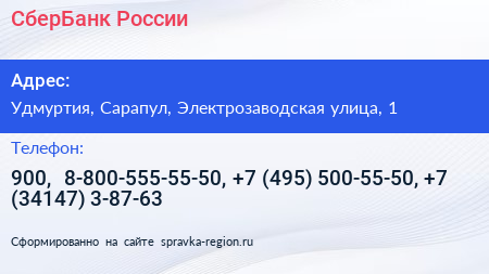 СберБанк России - визитка