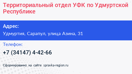 Территориальный отдел УФК по Удмуртской Республике - визитка