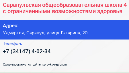 Сарапульская общеобразовательная школа 4 с ограниченными возможностями здоровья - визитка