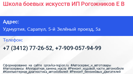 Школа боевых искусств ИП Рогожников Е В  - визитка