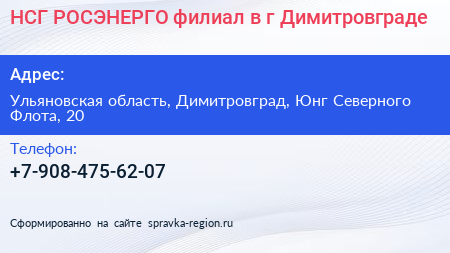 НСГ РОСЭНЕРГО филиал в г Димитровграде - визитка