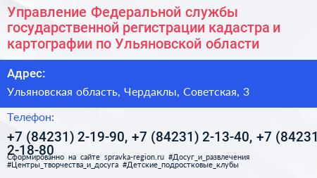 Управление Федеральной службы государственной регистрации кадастра и картографии по Ульяновской области - визитка