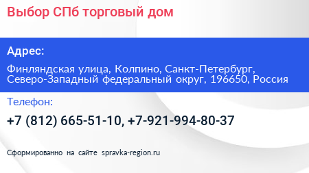 Выбор СПб торговый дом - визитка