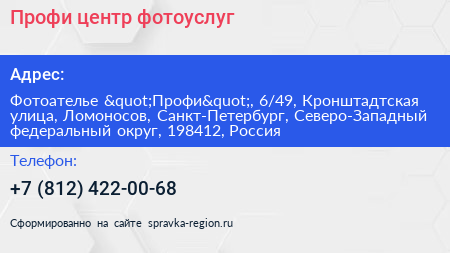 Профи центр фотоуслуг - визитка