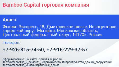 Bamboo Capital торговая компания - визитка