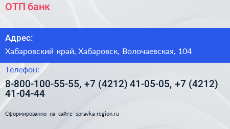 ОТП банк - визитка