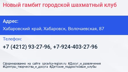 Новый гамбит городской шахматный клуб - визитка