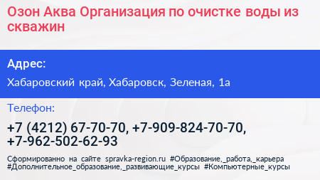 Озон Аква Организация по очистке воды из скважин - визитка