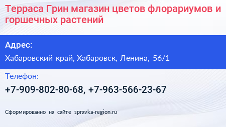Терраса Грин магазин цветов флорариумов и горшечных растений - визитка