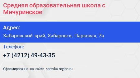 Средняя образовательная школа с Мичуринское - визитка