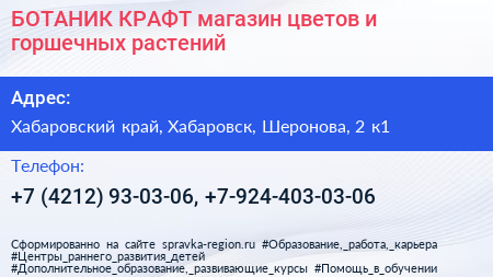 БОТАНИК КРАФТ магазин цветов и горшечных растений - визитка