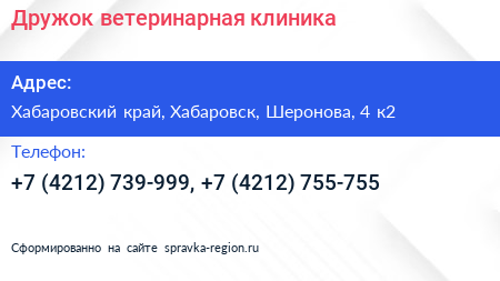 Дружок ветеринарная клиника - визитка