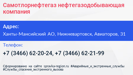 Самотлорнефтегаз нефтегазодобывающая компания - визитка