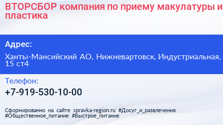 ВТОРСБОР компания по приему макулатуры и пластика - визитка