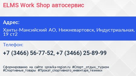ELMS Work Shop автосервис - визитка