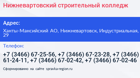 Нижневартовский строительный колледж - визитка