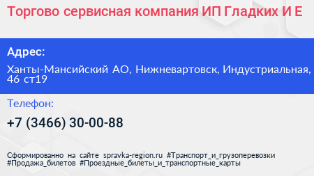 Торгово сервисная компания ИП Гладких И Е  - визитка