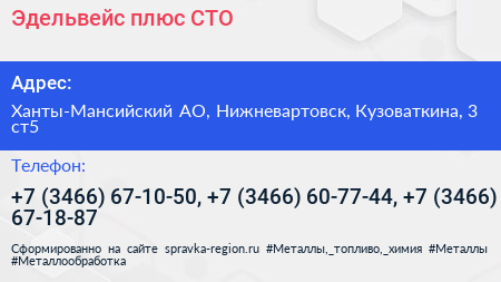 Эдельвейс плюс СТО - визитка