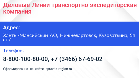 Деловые Линии транспортно экспедиторская компания - визитка