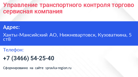 Управление транспортного контроля торгово сервисная компания - визитка