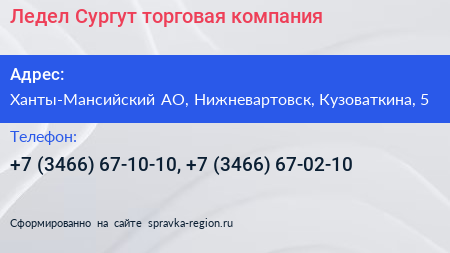 Ледел Сургут торговая компания - визитка