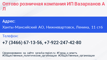 Оптово розничная компания ИП Вазарханов А Л  - визитка