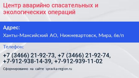 Центр аварийно спасательных и экологических операций - визитка