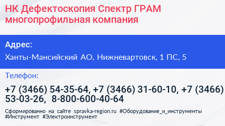 НК Дефектоскопия Спектр ГРАМ многопрофильная компания - визитка
