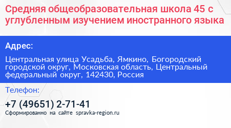 Средняя общеобразовательная школа 45 с углубленным изучением иностранного языка - визитка