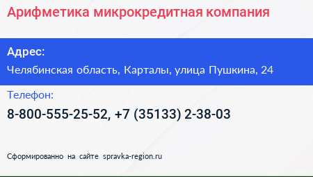 Арифметика микрокредитная компания - визитка
