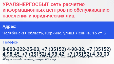 УРАЛЭНЕРГОСБЫТ сеть расчетно информационных центров по обслуживанию населения и юридических лиц - визитка