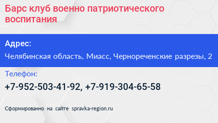 Барс клуб военно патриотического воспитания - визитка