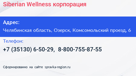 Siberian Wellness корпорация - визитка