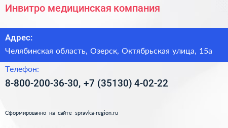 Инвитро медицинская компания - визитка