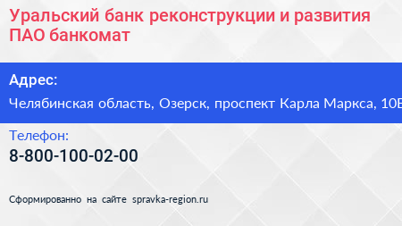 Уральский банк реконструкции и развития ПАО банкомат - визитка