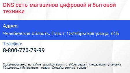 DNS сеть магазинов цифровой и бытовой техники - визитка