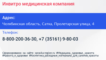 Инвитро медицинская компания - визитка