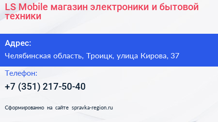LS Mobile магазин электроники и бытовой техники - визитка