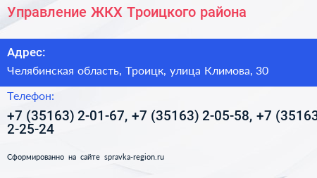 Управление ЖКХ Троицкого района - визитка