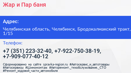 Жар и Пар баня - визитка