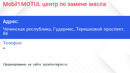 Mobil1 MOTUL центр по замене масла - визитка