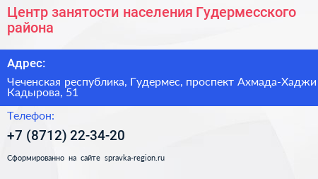 Центр занятости населения Гудермесского района - визитка