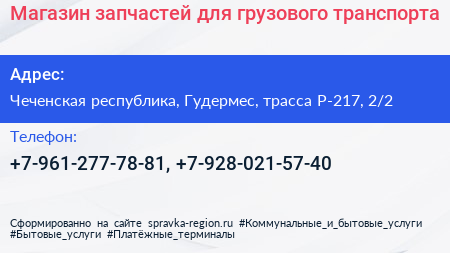 Магазин запчастей для грузового транспорта - визитка
