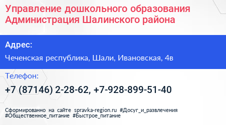 Управление дошкольного образования Администрация Шалинского района - визитка
